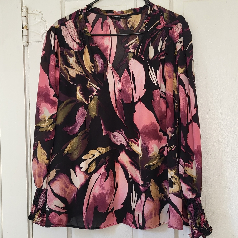 Zac & Rachel Pink and Black Floral Blouse